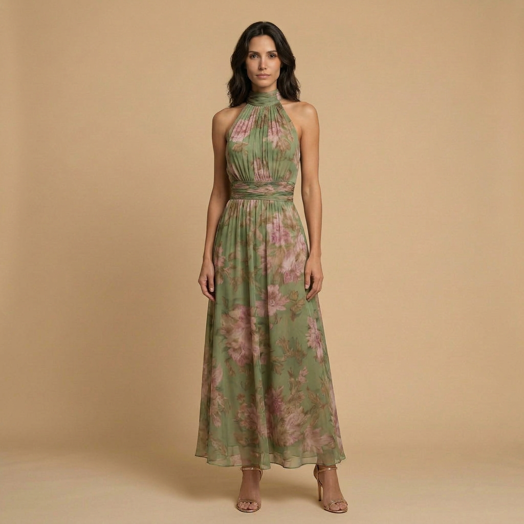 Vestido Mujer de Chifón Floral Cuello Halter - Mavetta