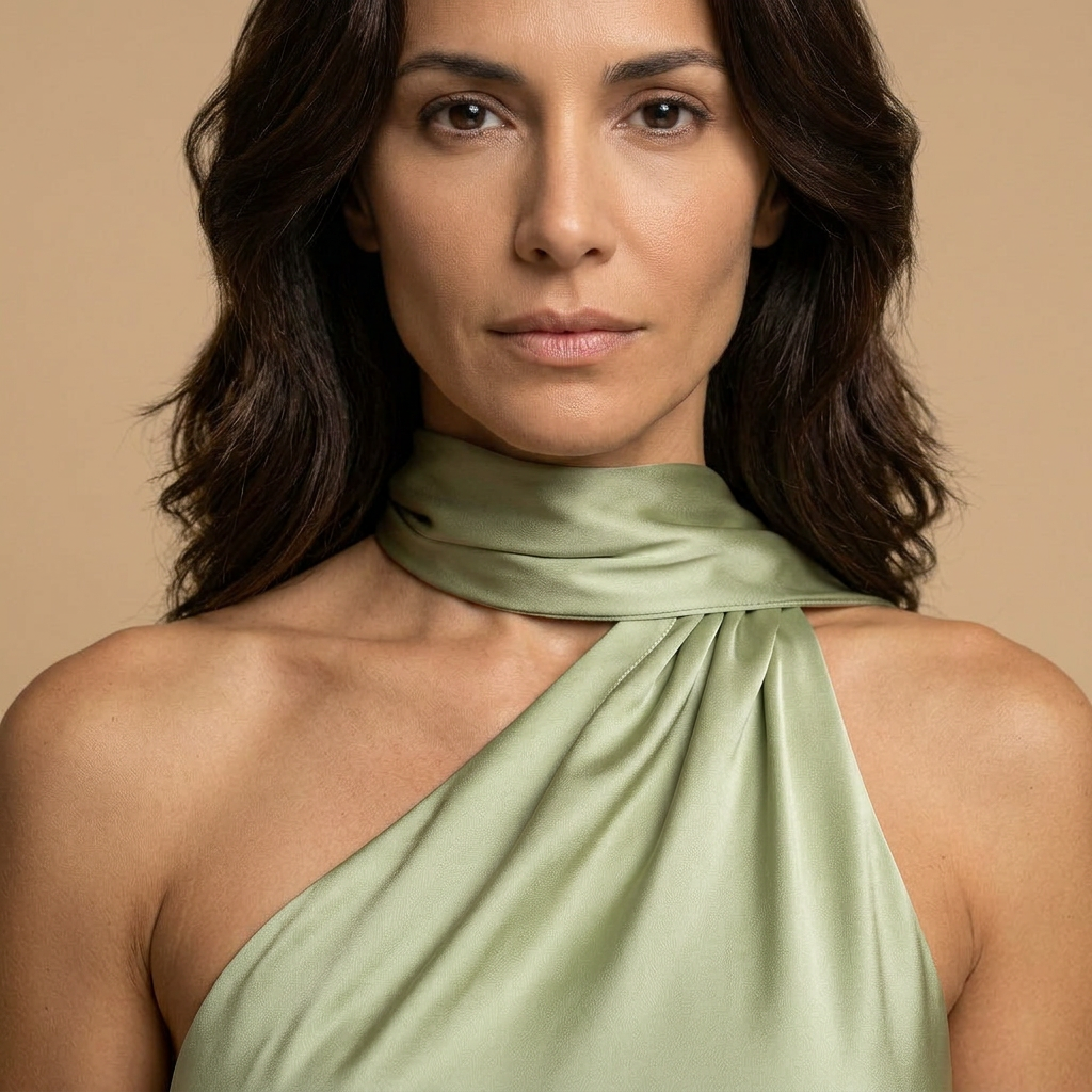 Vestido Largo Mujer Satinado Halter con Estola Integrada