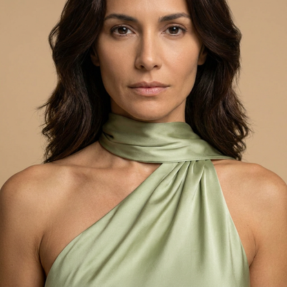 Vestido Largo Mujer Satinado Halter con Estola Integrada