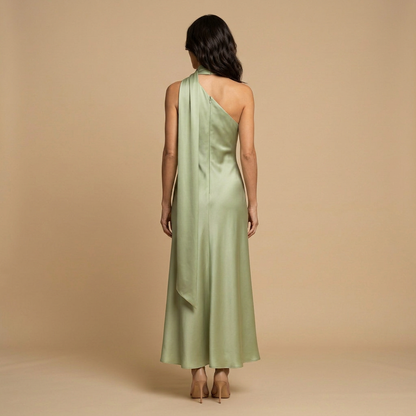 Vestido Largo Mujer Satinado Halter con Estola Integrada