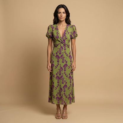 Vestido Midi Mujer con Nudo Frontal y Estampado Floral - Mavetta