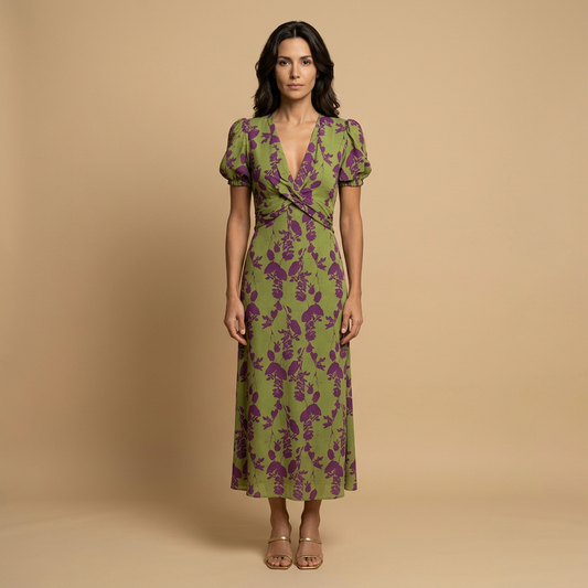 Vestido Midi Mujer con Nudo Frontal y Estampado Floral - Mavetta