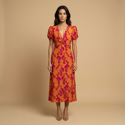 Vestido Midi Mujer con Nudo Frontal y Estampado Floral