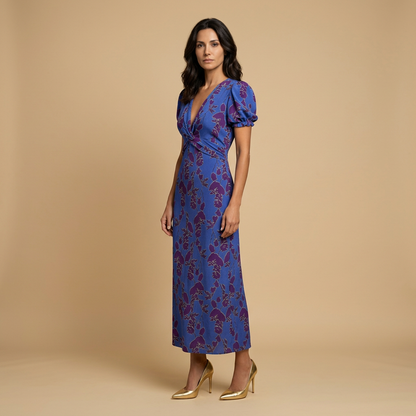 Vestido Midi Mujer con Nudo Frontal y Estampado Floral