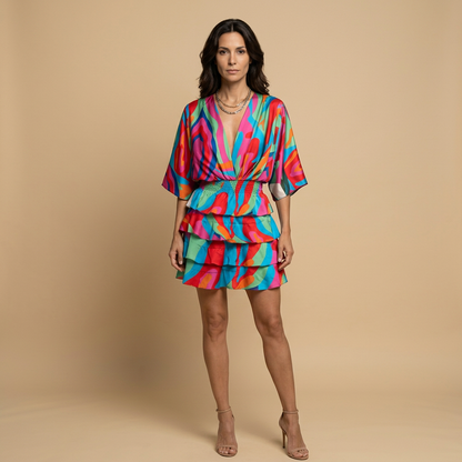 Vestido Corto Mujer Tela Ligera Cintura Elástica Volantes