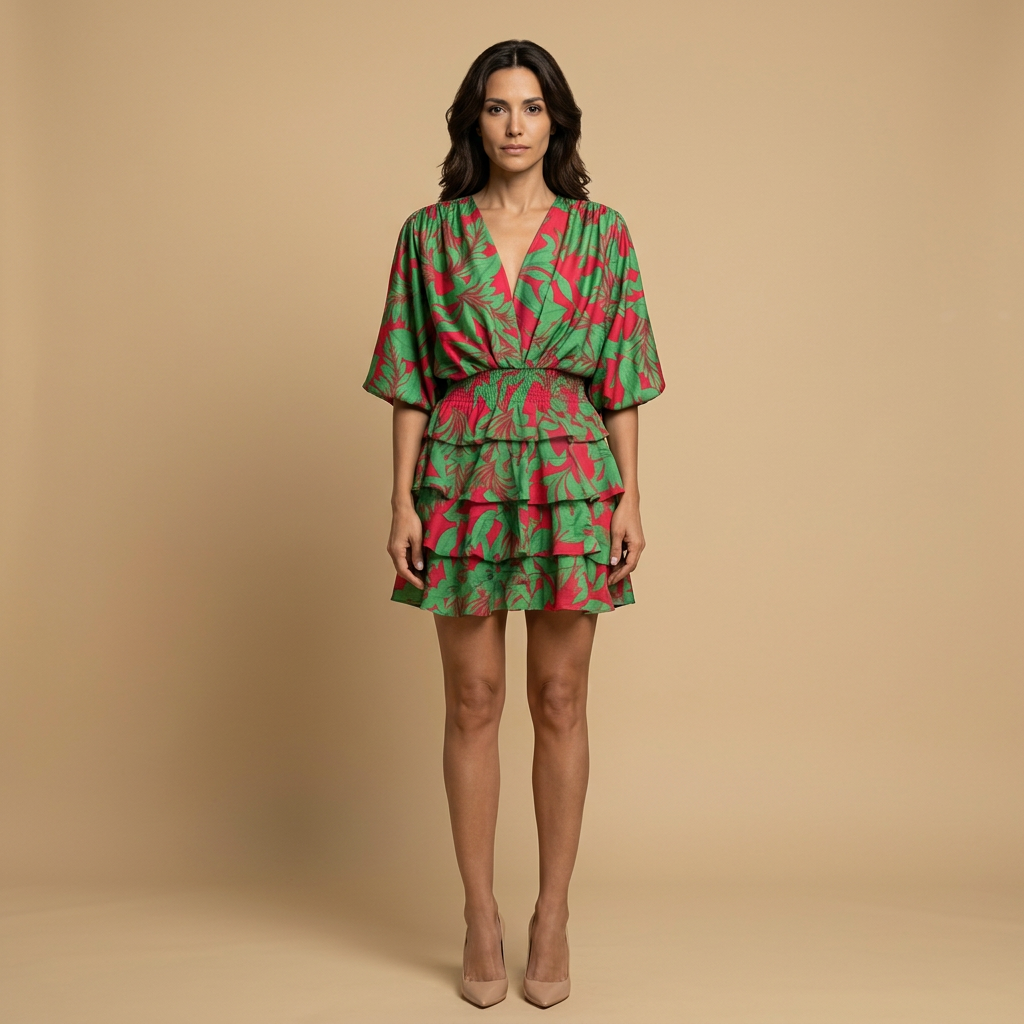 Vestido Corto Mujer Tela Ligera Cintura Elástica Volantes