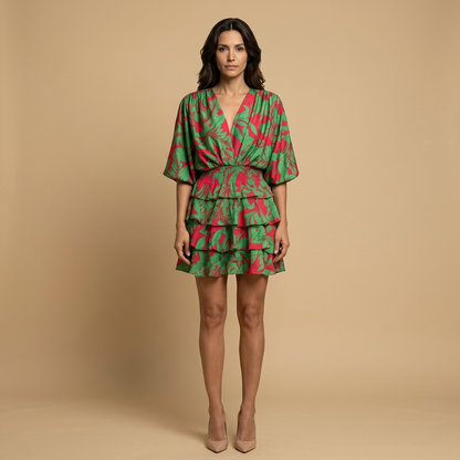 Vestido Corto Mujer Tela Ligera Cintura Elástica Volantes