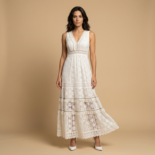 Vestido Largo Mujer Boho Encaje Capas - Mavetta