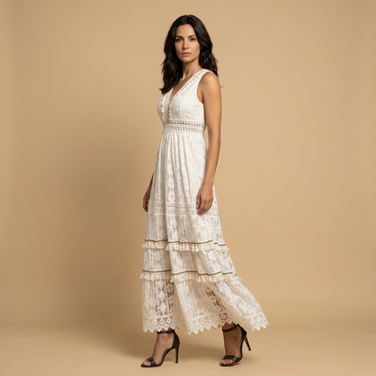 Vestido Largo Mujer Boho Encaje Capas