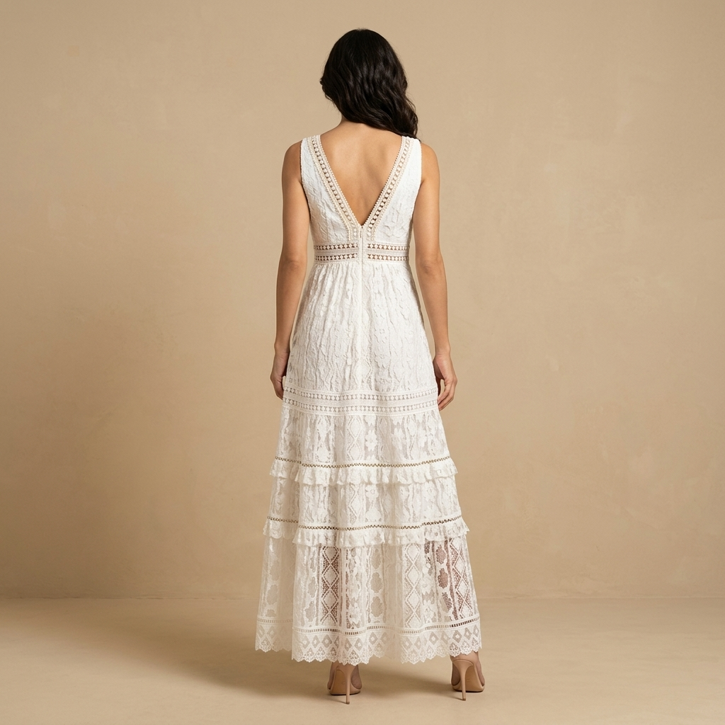 Vestido Largo Mujer Boho Encaje Capas