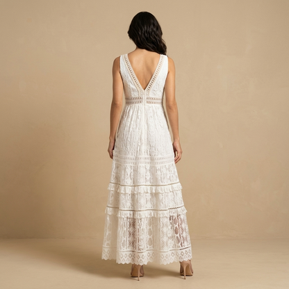 Vestido Largo Mujer Boho Encaje Capas