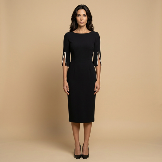 Vestido Midi Mujer Manga Tulipán Perlas Ajustado - Mavetta