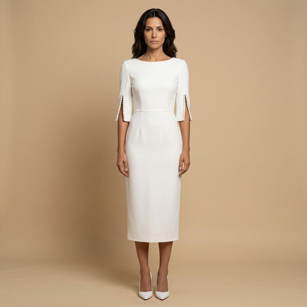 Vestido Midi Mujer Manga Tulipán Perlas Ajustado