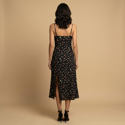 Vestido Midi Mujer de Lunares Tirantes Finos Abertura