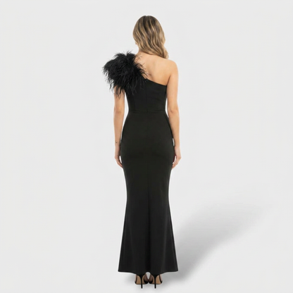 Vestido Maxi Mujer con Plumas Ajuste Suelto