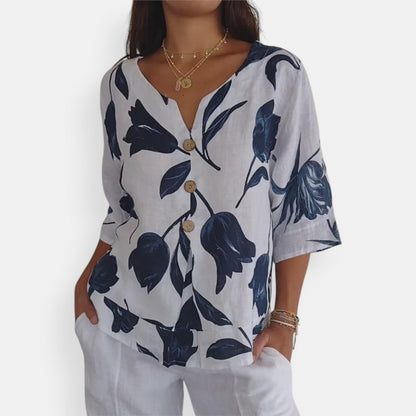 Blusa Mujer Estampado Floral Botones Manga Larga - Mavetta