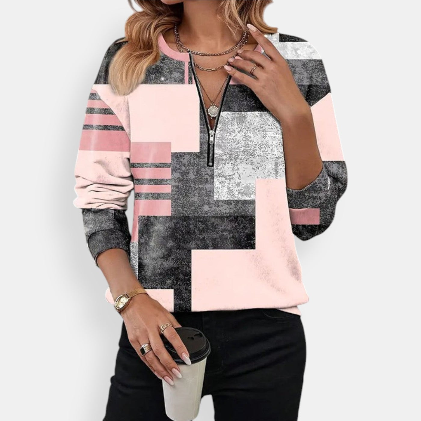 Sudadera Unisex Ligera Media Cremallera Estampado Moderno - Mavetta