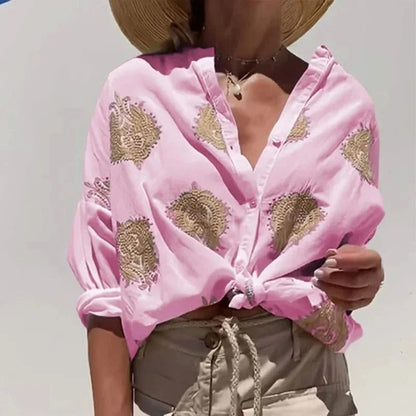 Blusa Mujer Bordado Delicado Suelta Estilo Bohemio