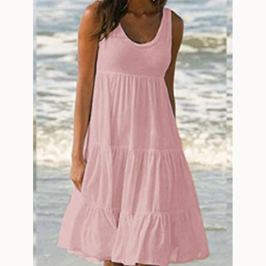Vestido midi mujer sin mangas capas estilo bohemio