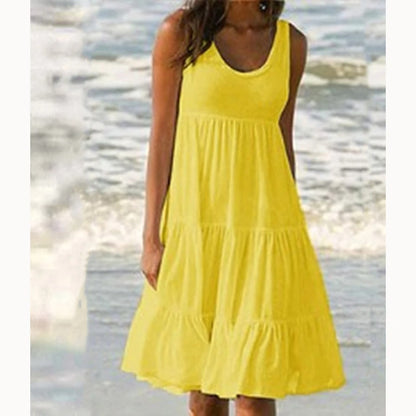 Vestido midi mujer sin mangas capas estilo bohemio
