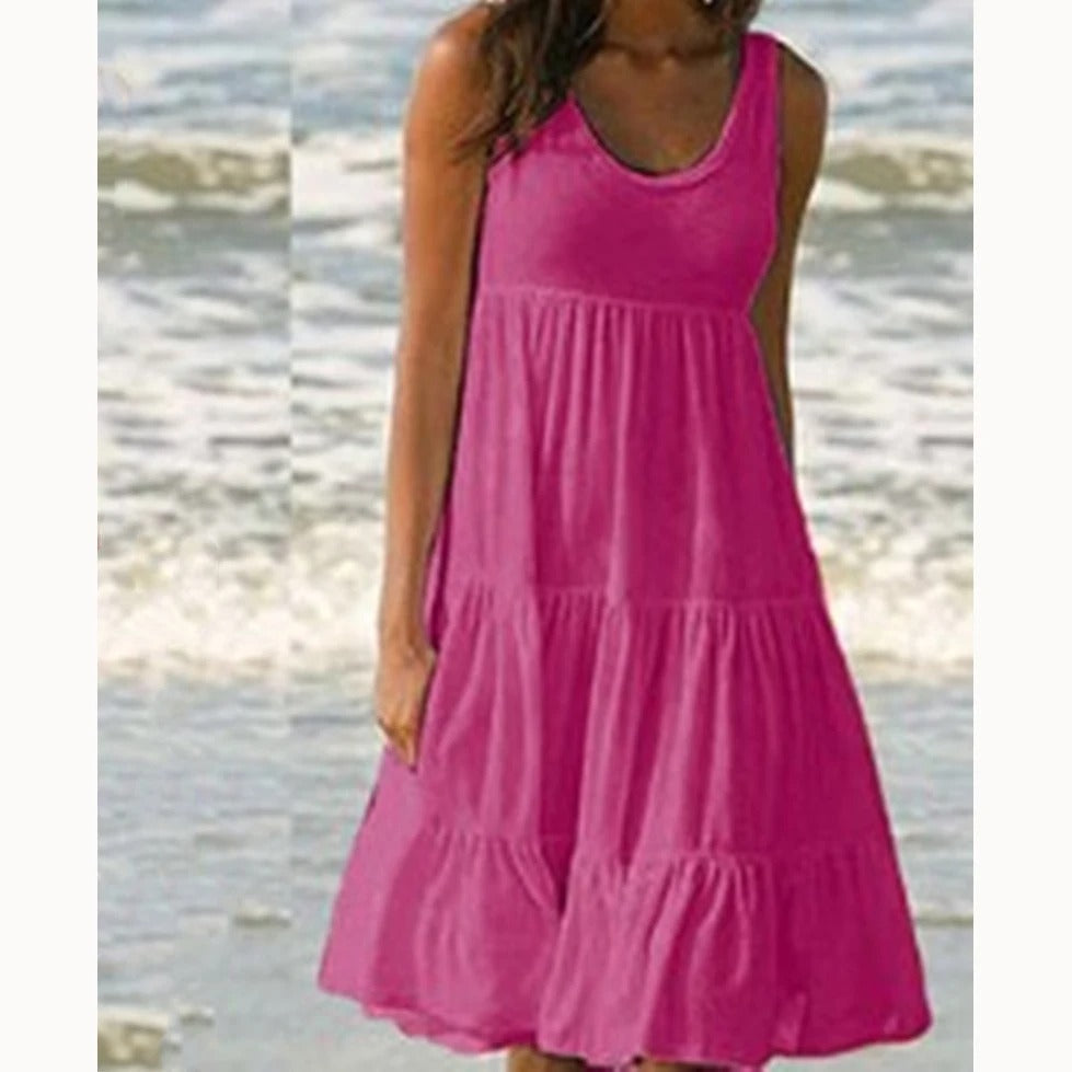 Vestido midi mujer sin mangas capas estilo bohemio