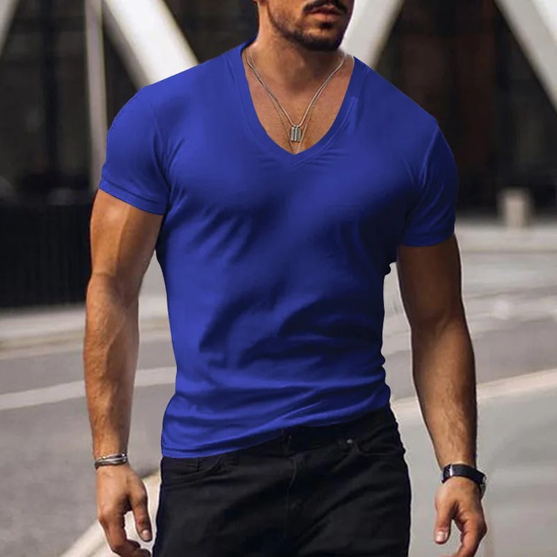 Camiseta Hombre Slim Fit Algodón Escote en V Profundo