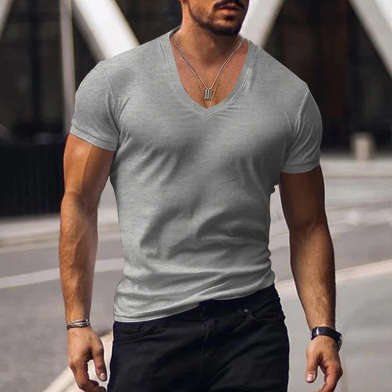 Camiseta Hombre Slim Fit Algodón Escote en V Profundo