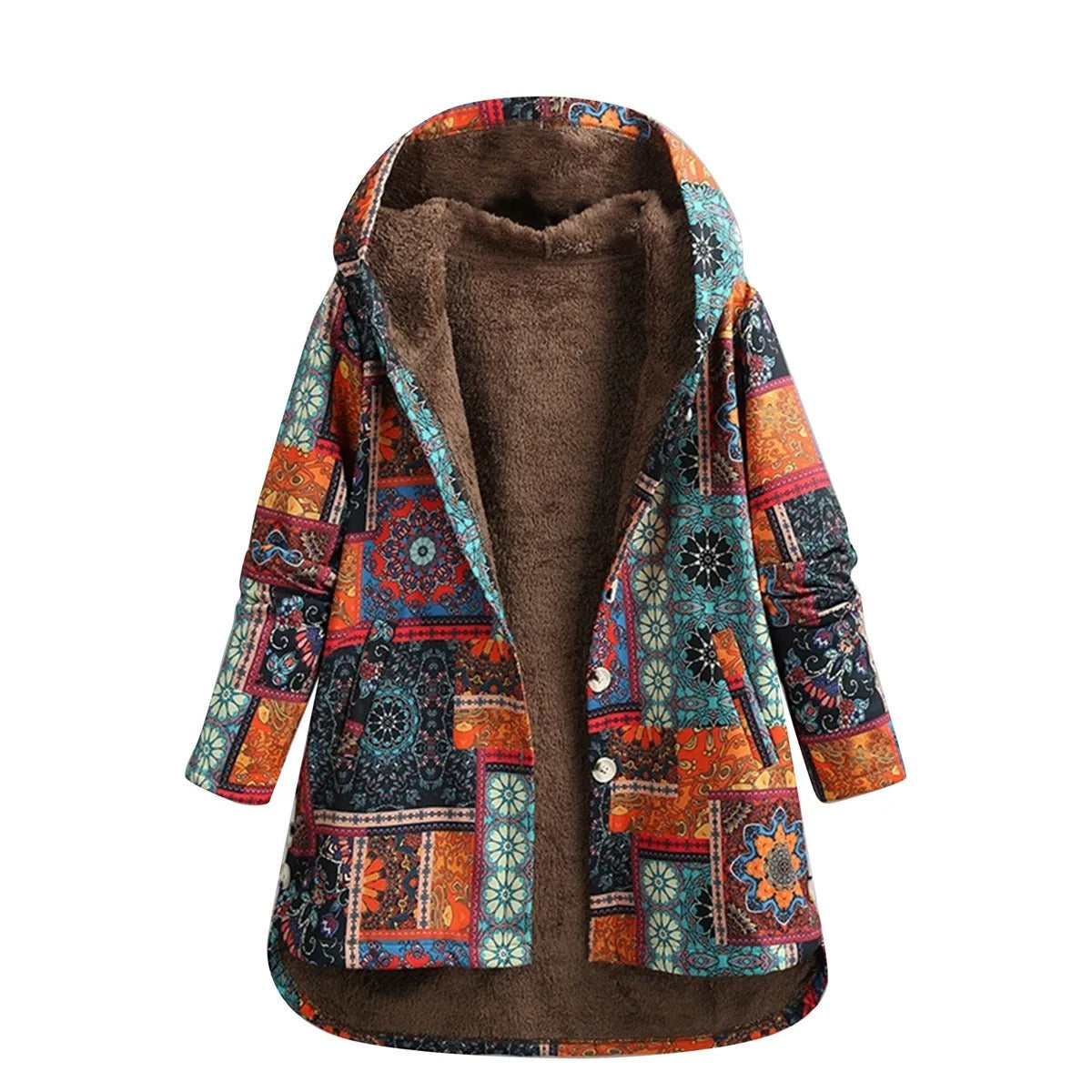 Chaqueta Mujer de Patchwork con Forro de Polar Ajuste Regular
