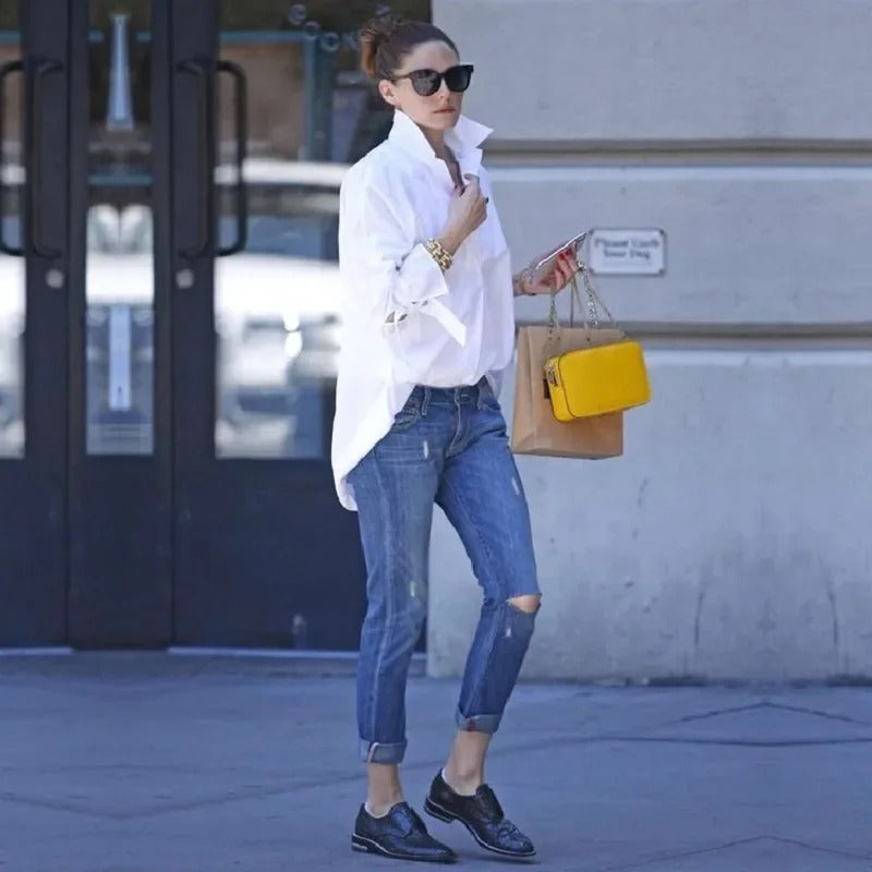 Camisa mujer oversize espalda larga estilo relajado