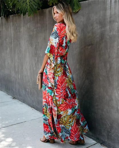 Vestido largo mujer de tejido ligero estilo bohemio cruzado