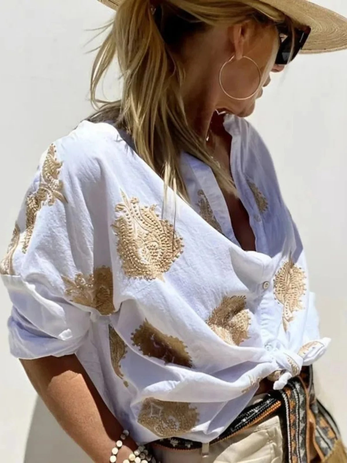 Blusa Mujer Bordado Delicado Suelta Estilo Bohemio