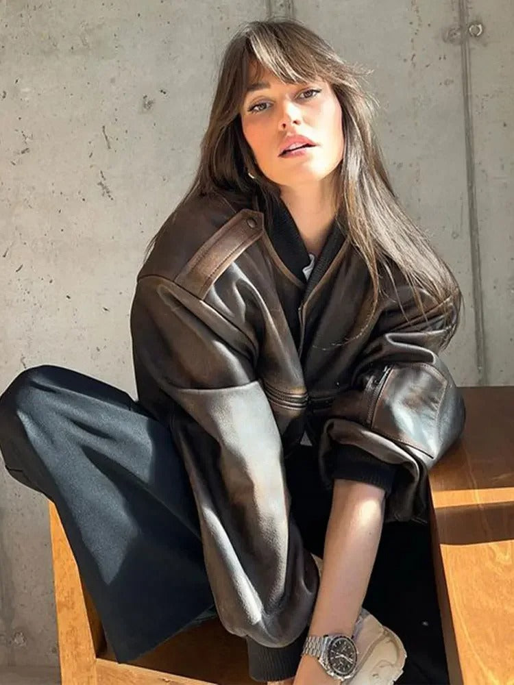 Chaqueta bomber mujer de cuero estilo vintage