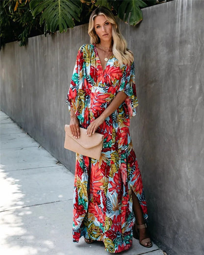 Vestido largo mujer de tejido ligero estilo bohemio cruzado
