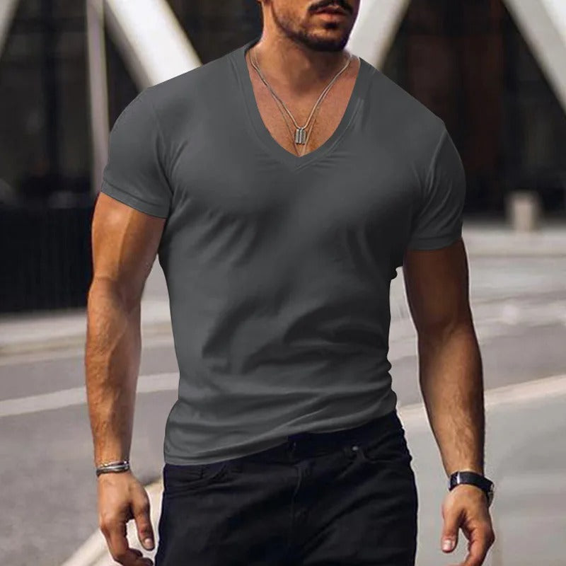 Camiseta Hombre Slim Fit Algodón Escote en V Profundo - Mavetta