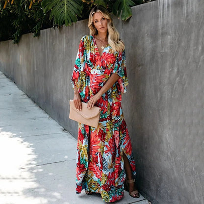 Vestido largo mujer de tejido ligero estilo bohemio cruzado