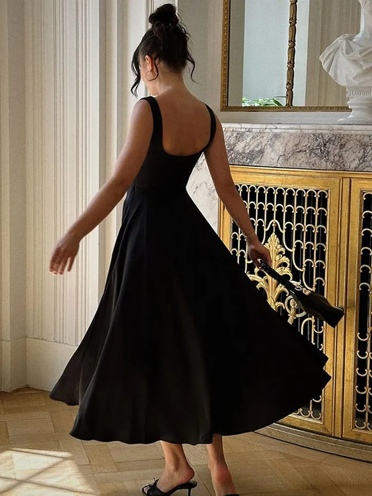 Vestido midi mujer sin mangas escote cuadrado