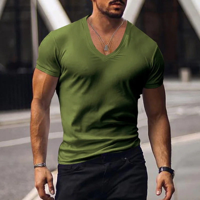 Camiseta Hombre Slim Fit Algodón Escote en V Profundo