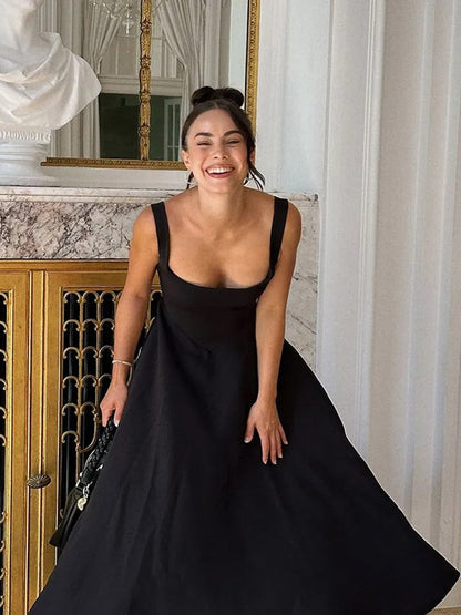 Vestido midi mujer sin mangas escote cuadrado