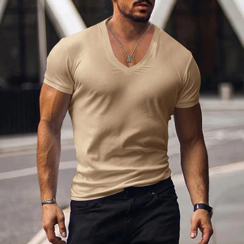 Camiseta Hombre Slim Fit Algodón Escote en V Profundo
