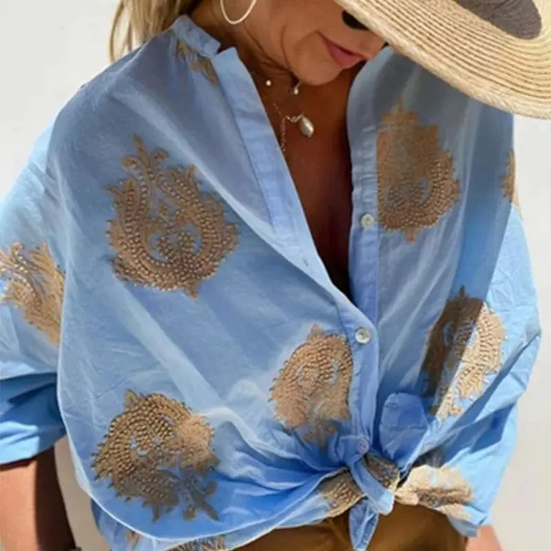 Blusa Mujer Bordado Delicado Suelta Estilo Bohemio
