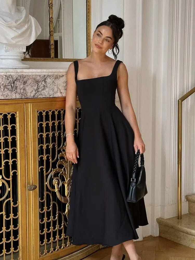 Vestido midi mujer sin mangas escote cuadrado