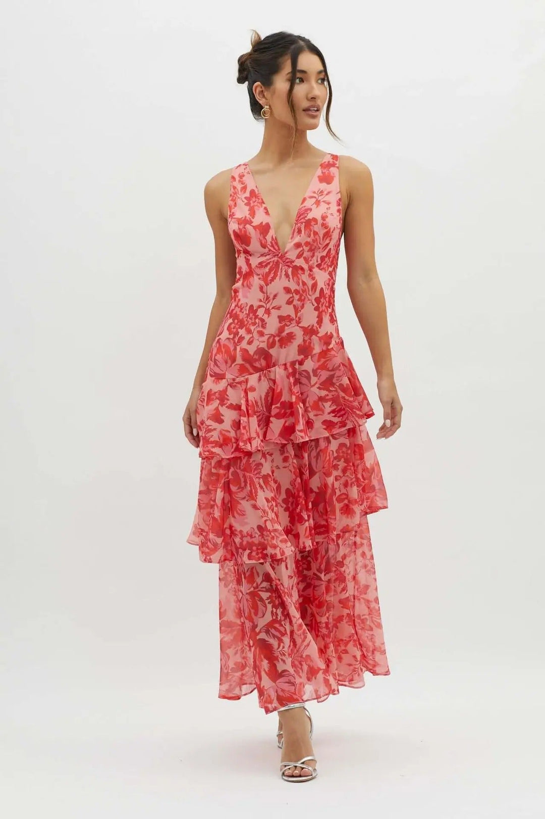 Vestido maxi mujer con volante y estampado floral