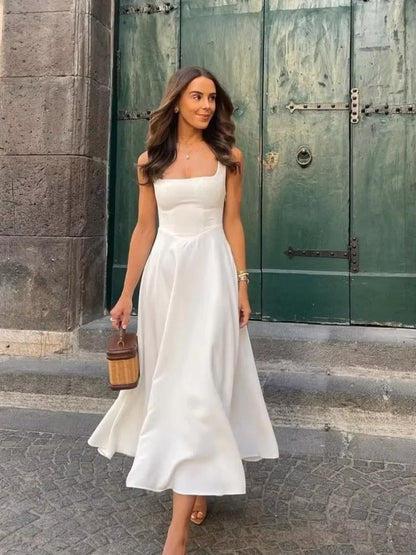 Vestido midi mujer sin mangas escote cuadrado