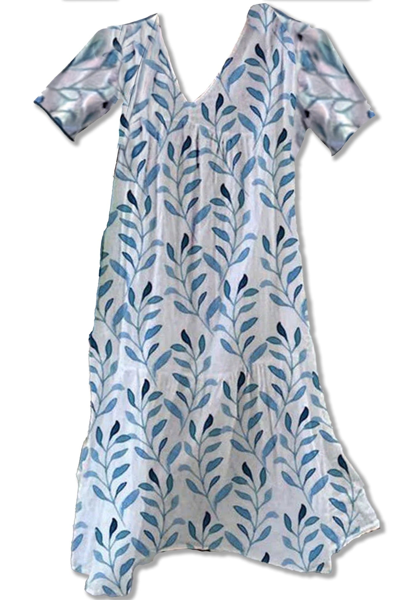 Vestido Midi Mujer Ligero Cuello en V Estampado Hojas