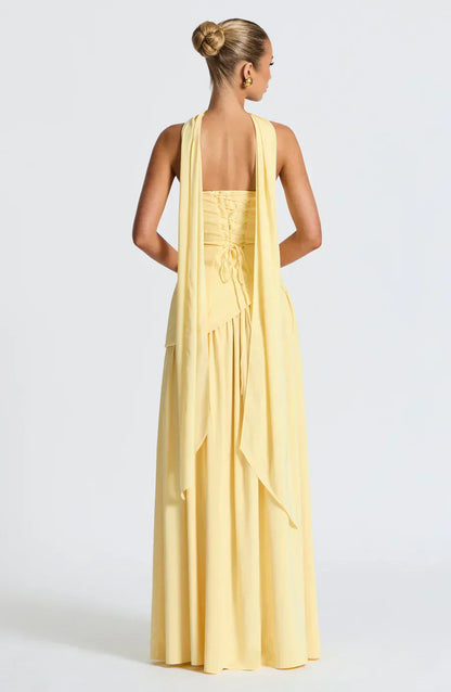 Vestido maxi mujer sin tirantes corte asimétrico