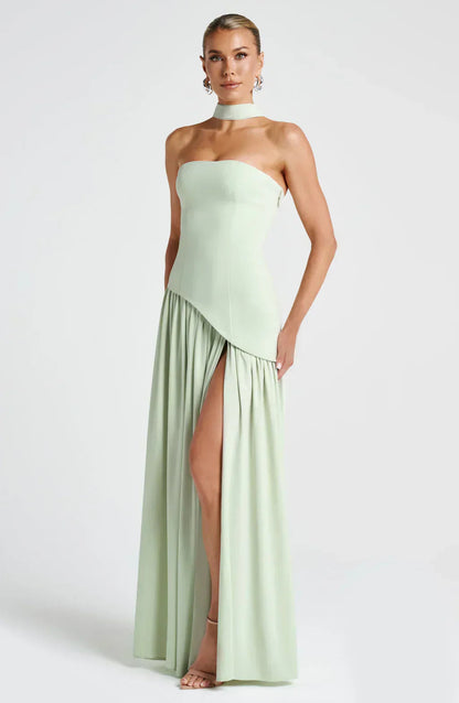 Vestido maxi mujer sin tirantes corte asimétrico