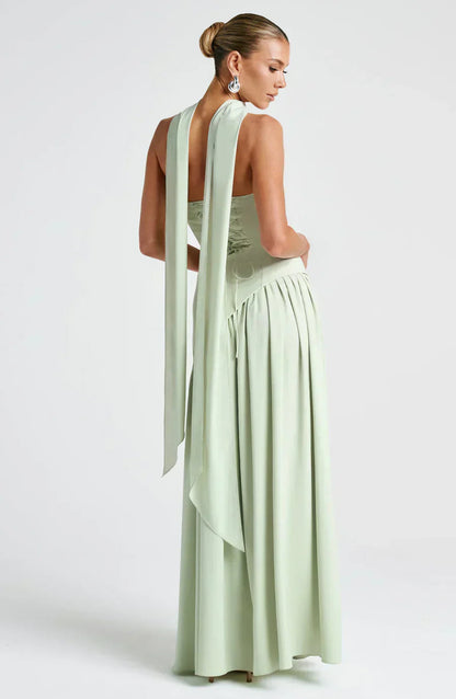 Vestido maxi mujer sin tirantes corte asimétrico