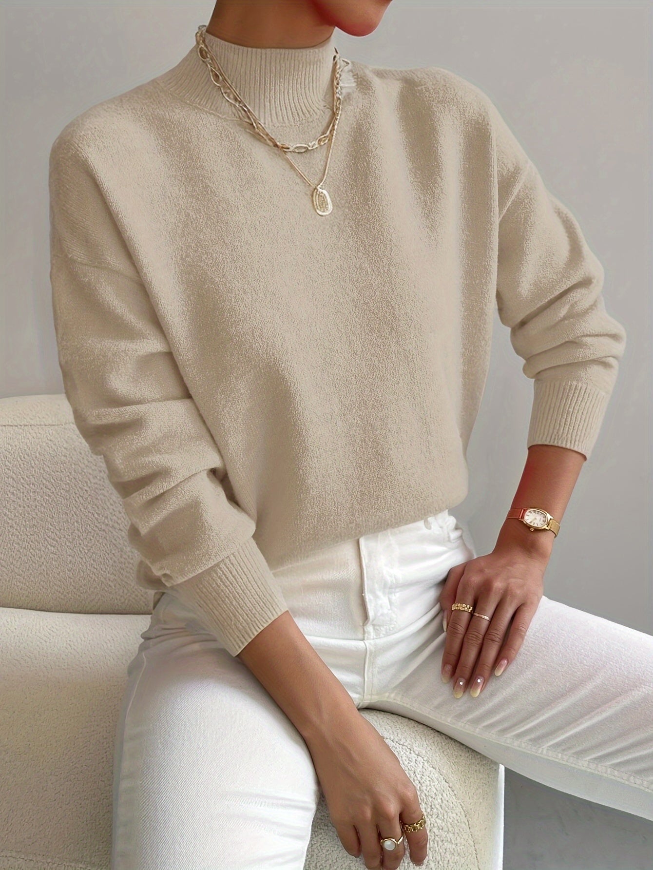 Jersey Mujer Cuello Alto Suave Ajuste Casual
