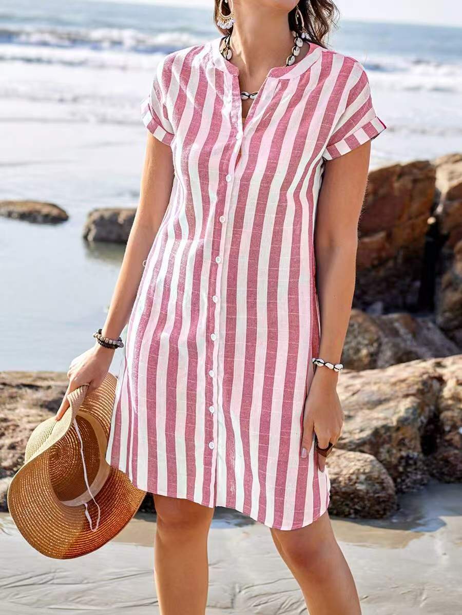 Vestido camisero mujer de tejido ligero y manga corta