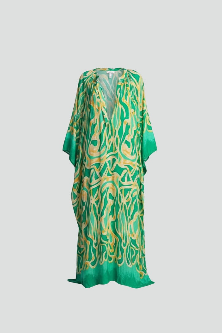 Vestido Largo Mujer Caftán Estampado Escote en V Manga Larga - Mavetta